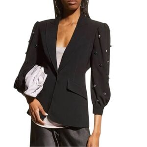 𝅺Cinq a Sept Amie Bejeweled 3/4” Puff Sleeve Tailored Fitted Blazer Size 4 NEW